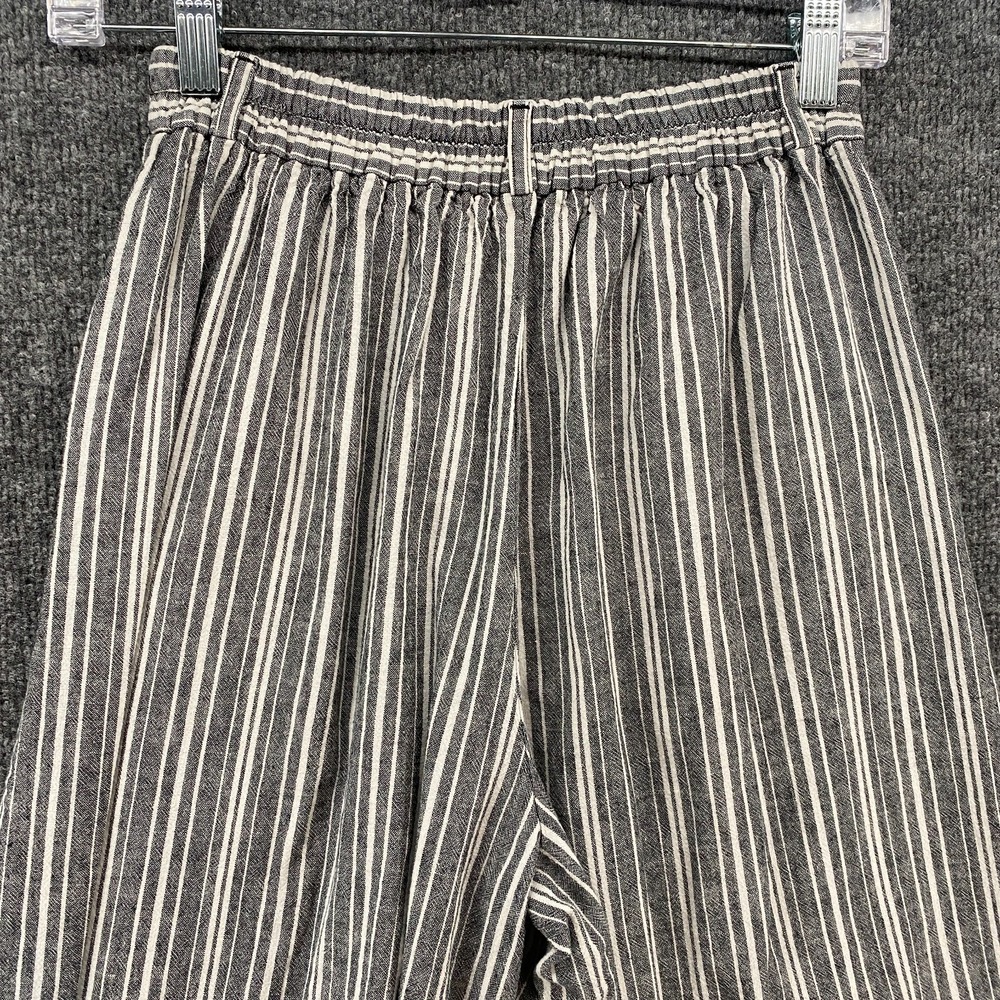 GU Pants Womens S‎ Linen Black Striped Wide Leg Crop Beach Boho Lagenlook Hippie - Picture 4 of 9